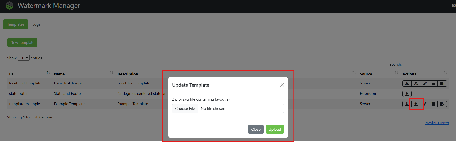 Upload Template UI View